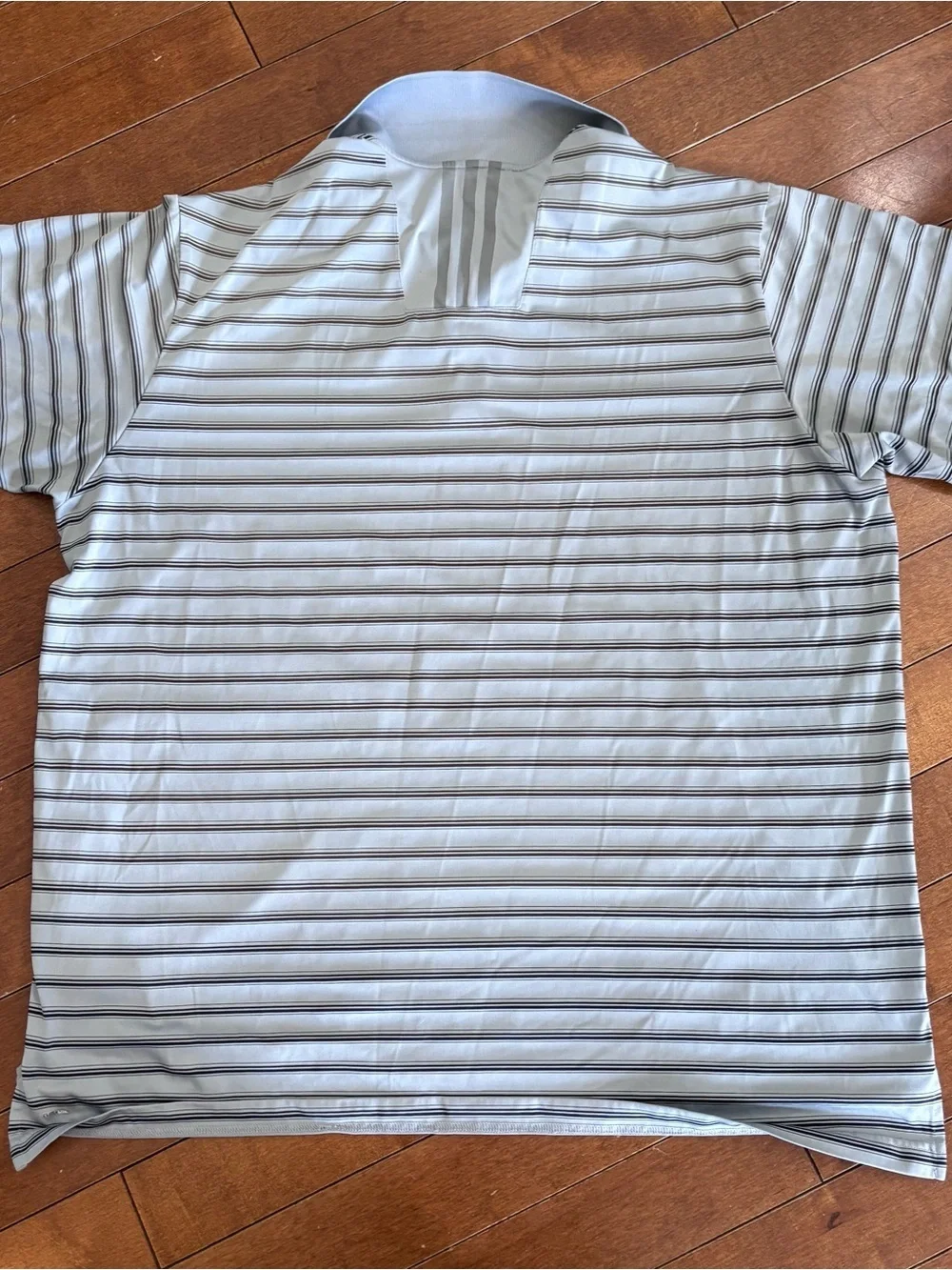 adidas Geneva National Golf Men's Light Blue Polo with Navy Stripes